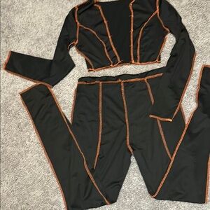 Black and Orange Stitch Two-Piece Set